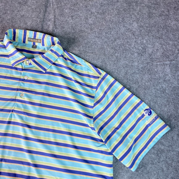 Peter Millar Polo Shirt Mens XL Blue Green Yellow Stripe Summer Comfort Golf - Picture 5 of 12